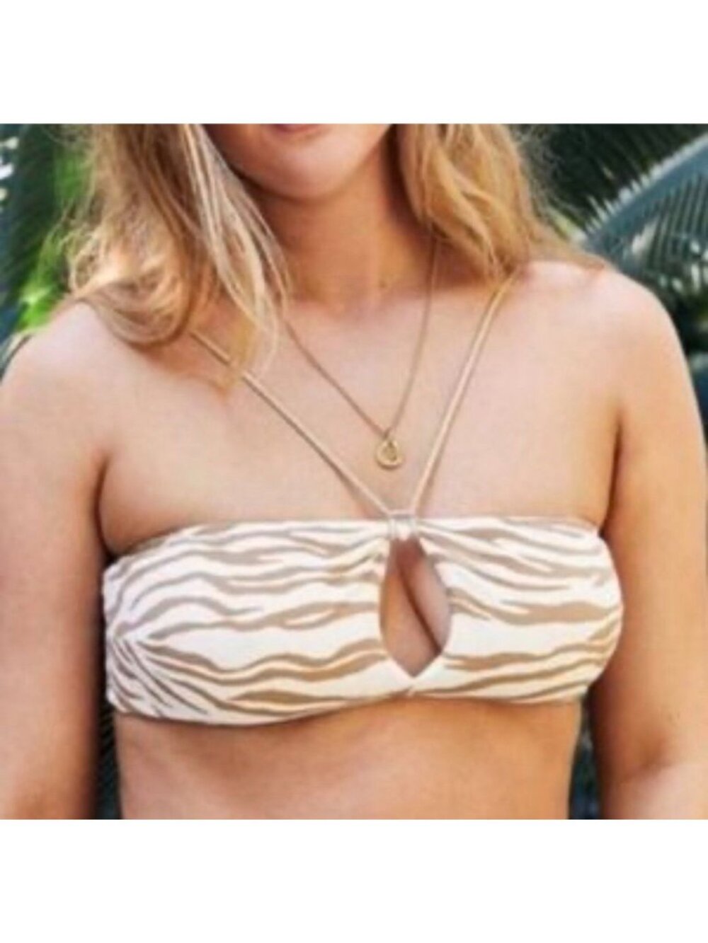 NWT Aerie Keyhole Bandeau Bikini Top in Cream/Brown Zebra Print - Size: Small